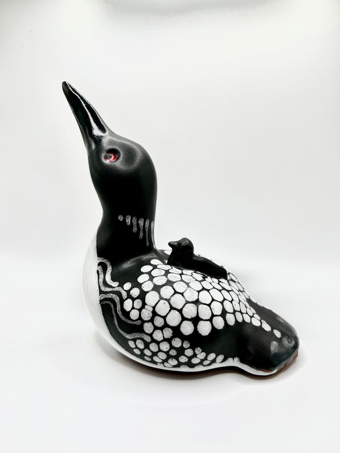 Loon with Chick Sculpture and Whistle. Ships in 1-2 weeks.