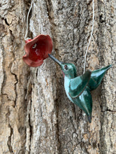 Load image into Gallery viewer, Ruby-Throated Hummingbird Ornament with Flower